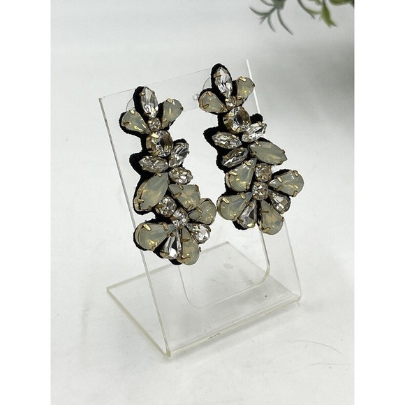 J. Crew Crystal Clear‎ Opal Color Cluster Black Fabric-Backed Statement Earrings - Picture 8 of 16